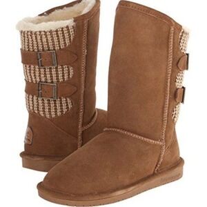 Bearpaw Boots Boshie Brown Buckle Suede 9 Womens slip on sherpa lined Classic